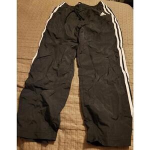Adidas Girls M 10-12 Black Track Pants White 3 Stripe Athletic